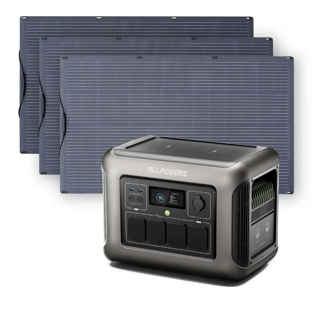 ALLPOWERS Zonnegeneratorset 1800W (R1500 + SF200 200W flexibel zonnepaneel)