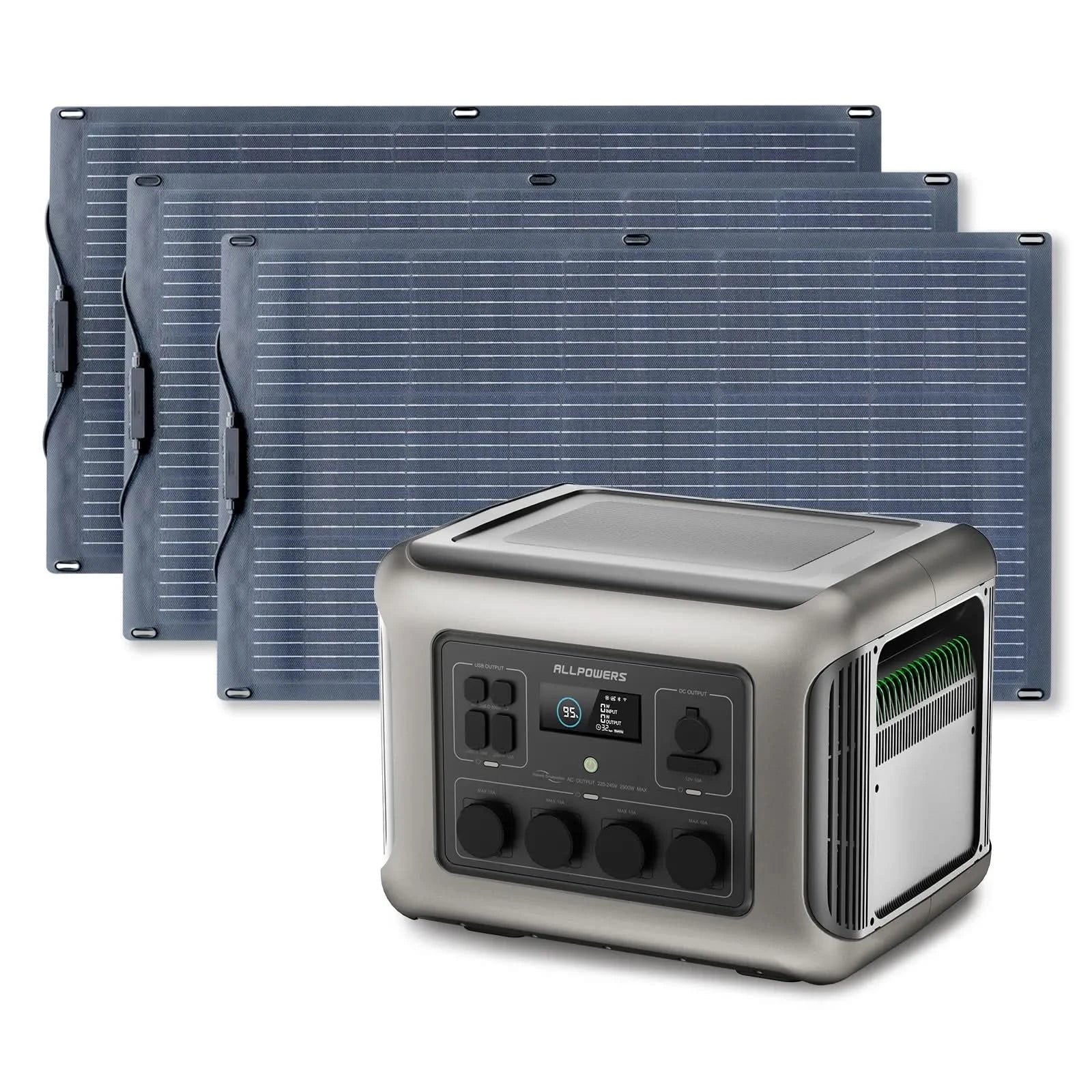 ALLPOWERS Zonnegeneratorset 2500W (R2500-V2 + SF100 100W flexibel zonnepaneel)