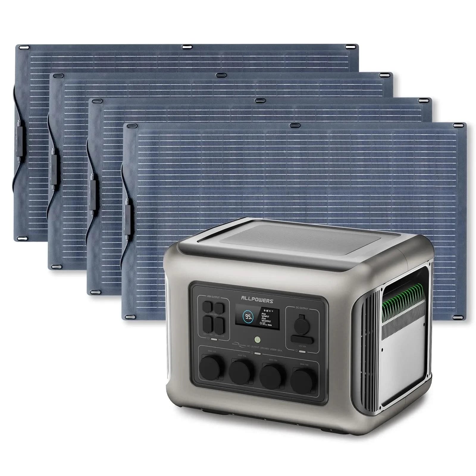ALLPOWERS Zonnegeneratorset 2500W (R2500-V2 + SF100 100W flexibel zonnepaneel)